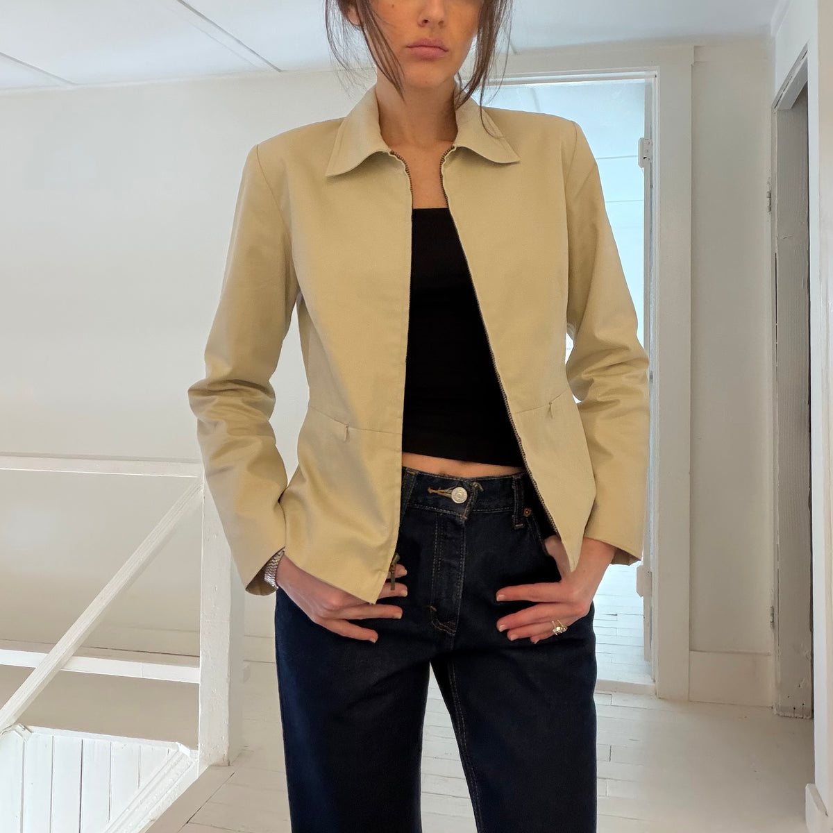 Petite Sophisticate Vintage Y2K Zip Up Jacket Beige Size 2