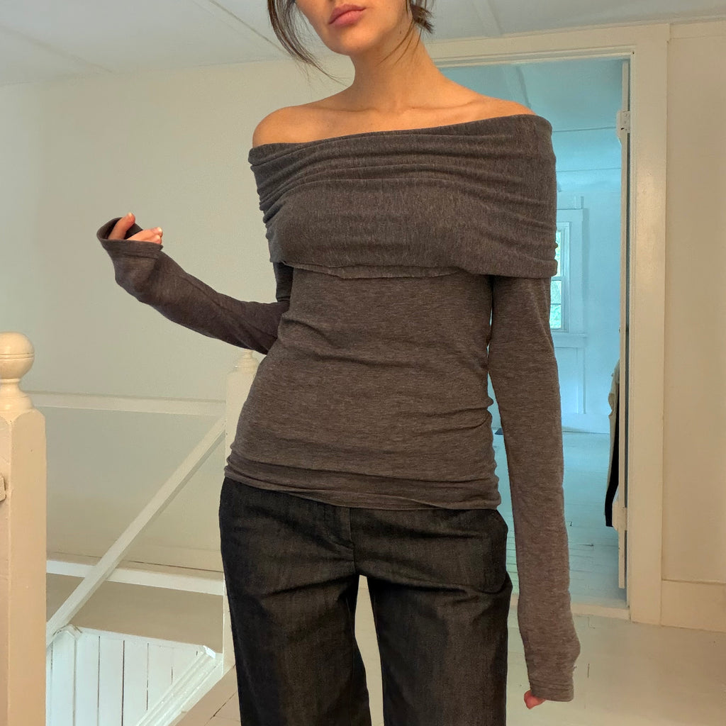 Source Unknown Jersey Knit Off Shoulder Overlay Top OS