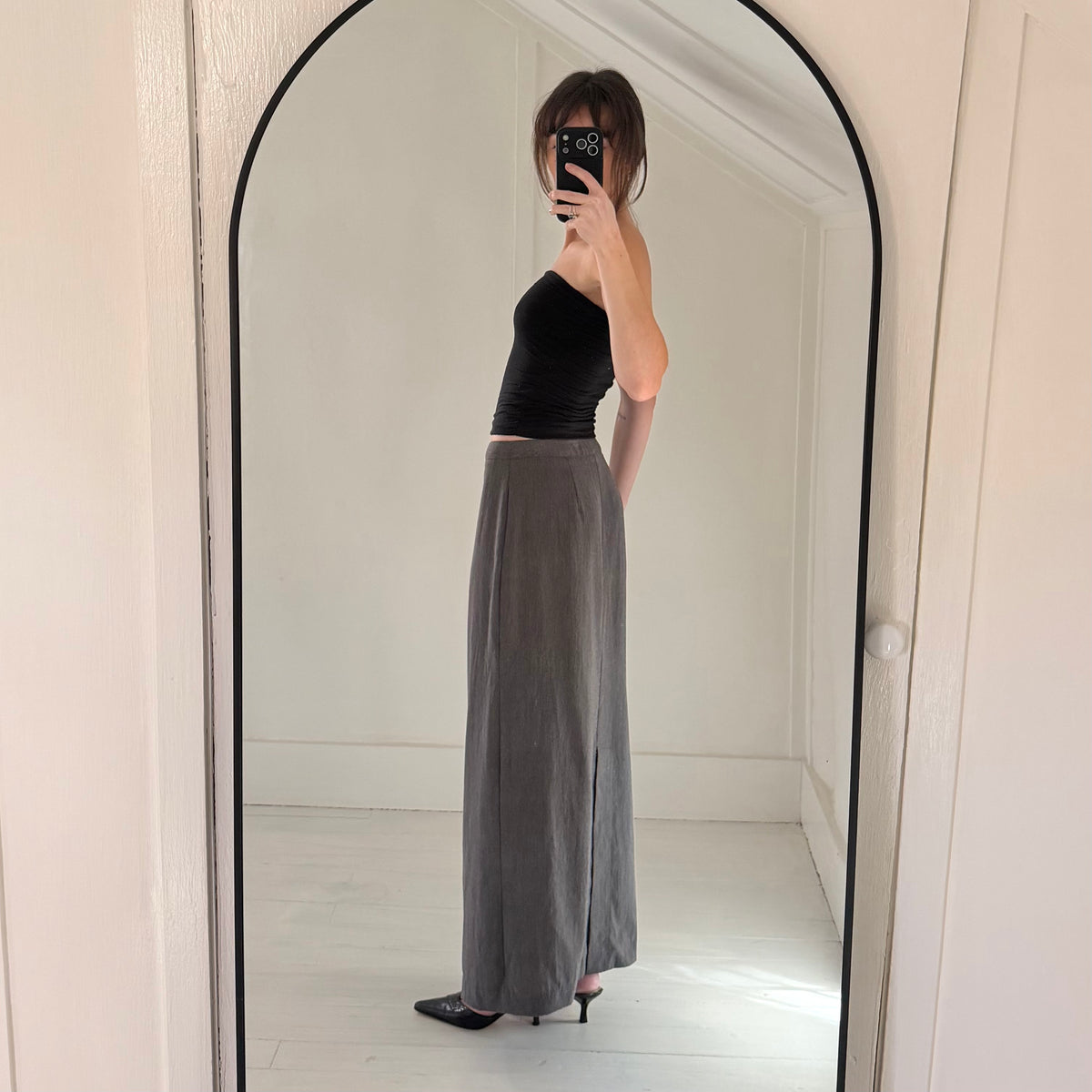Express Vintage Y2K Wool Blend Maxi Pencil Skirt Size 7/8 Grey