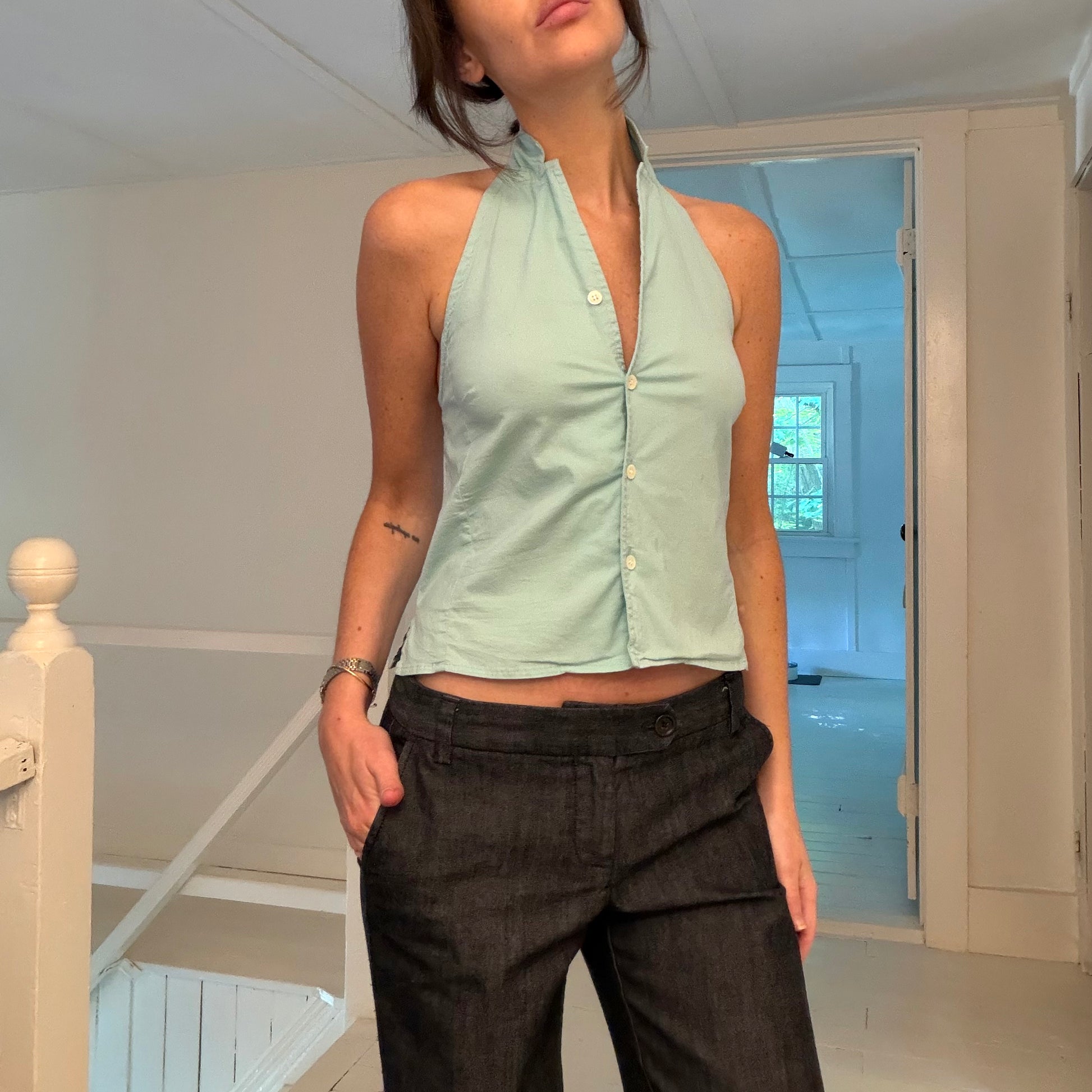 Jones New York Sport Vintage 90s Button Front Halter Top Size 2P
