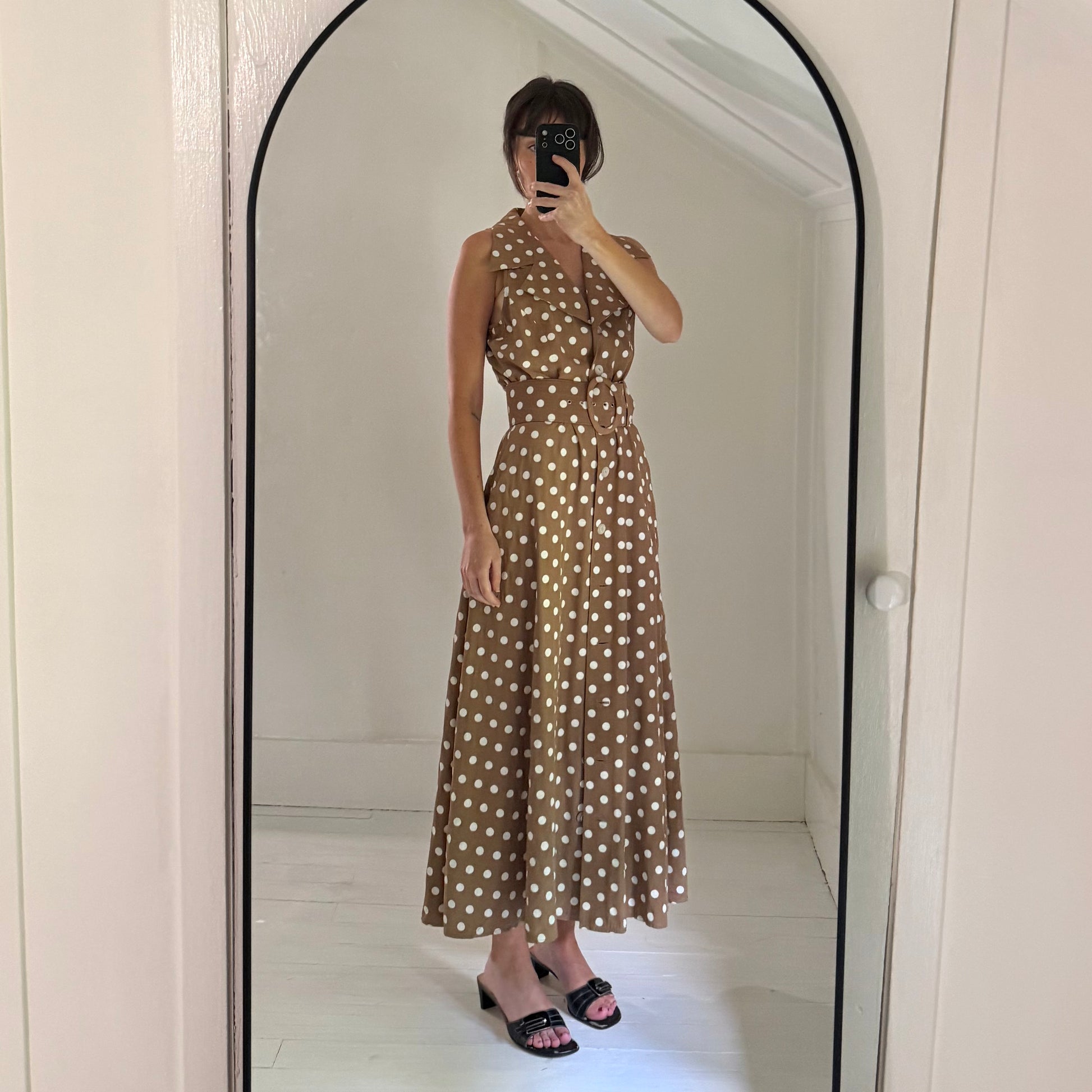 All That Jazz Vintage 90s Polka Dot Belted Buttoned Midi Dress Size 9/10