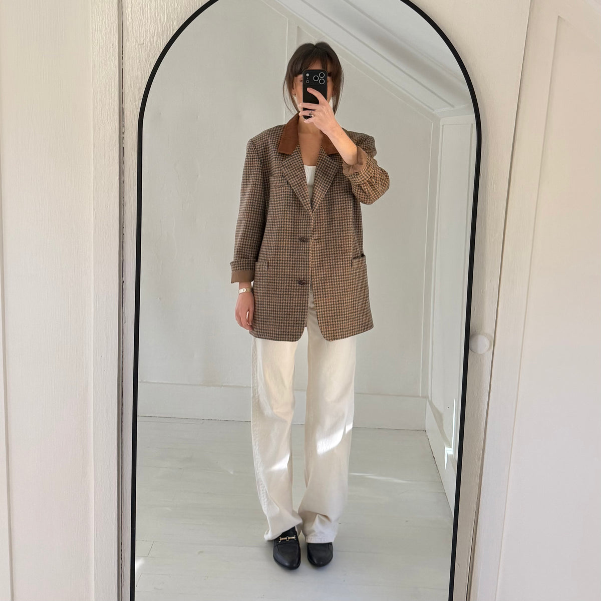 International Scene Vintage 90s Wool Tweed Houndstooth Blazer Jacket Size 5/6