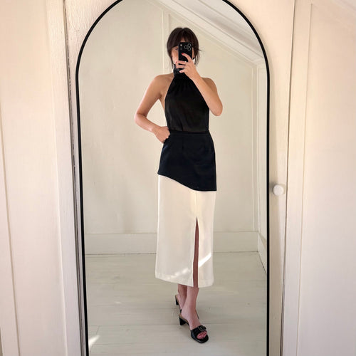 Sloan The Wave Two-Tone Midi Skirt Size 1 White/Black