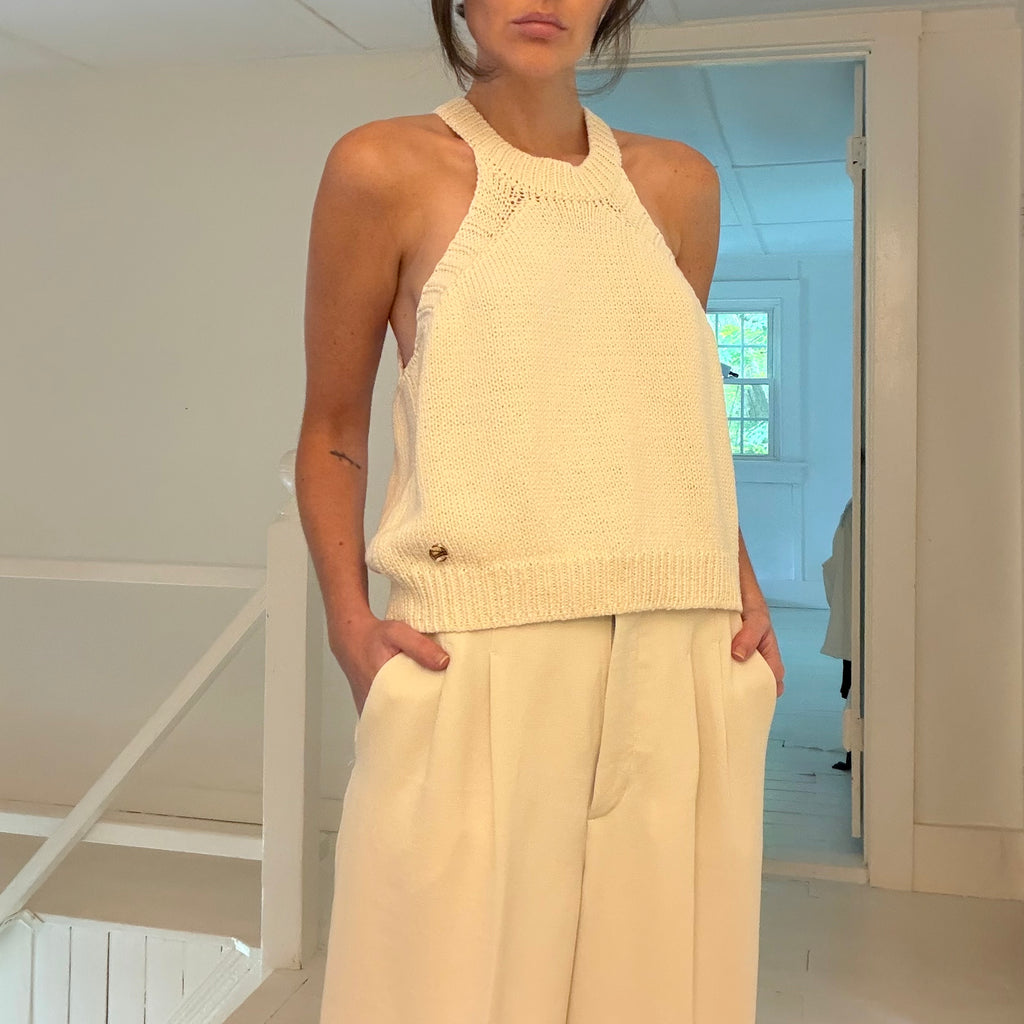 Leha Mate Knit Halter Top in Ivory NWT OS