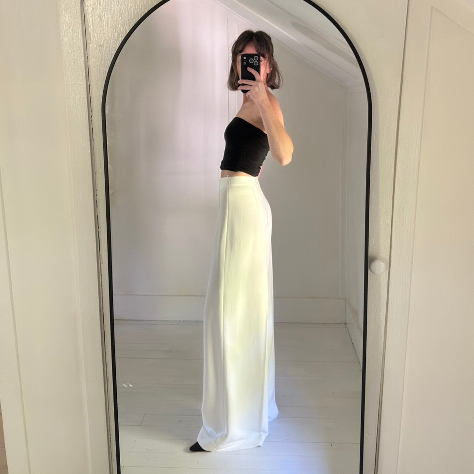 Esse Studios Classico High Waist Wide Leg Pintuck Trousers Ivory NWT Size US 10