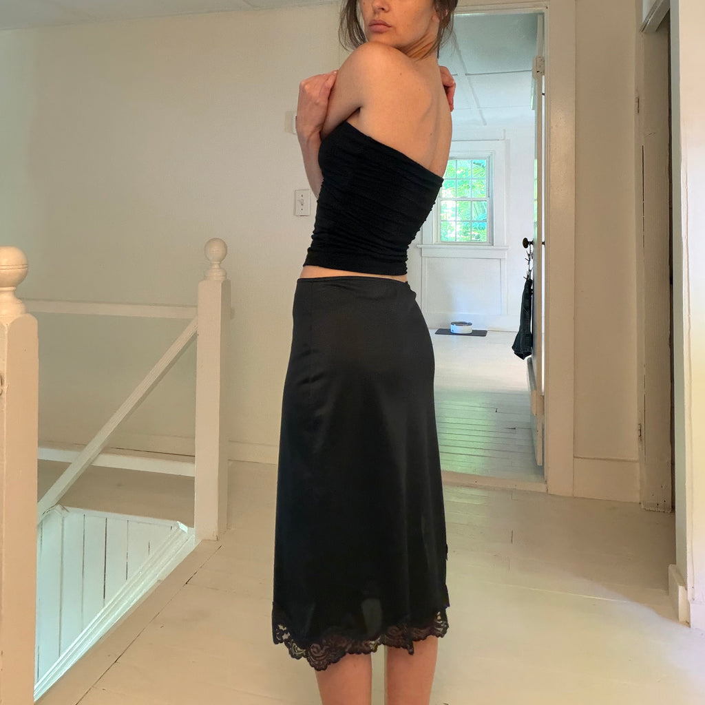 Greenco Maid Vintage Lace Trim Midi Slip Skirt Size S
