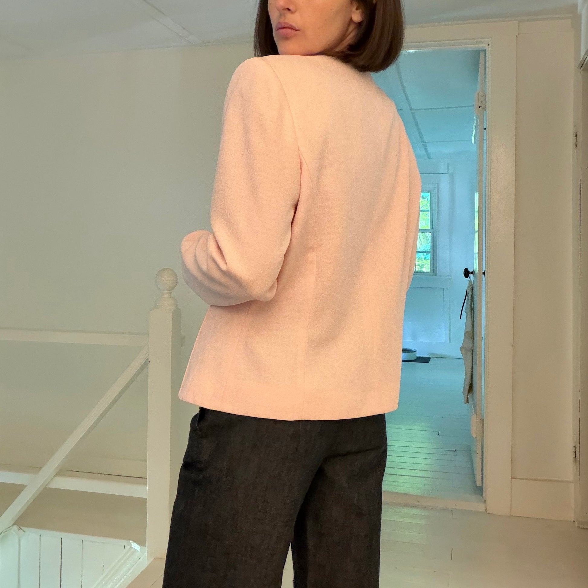 Kasper for ASL Vintage 90s Collarless Pintuck Blazer Jacket Size 8