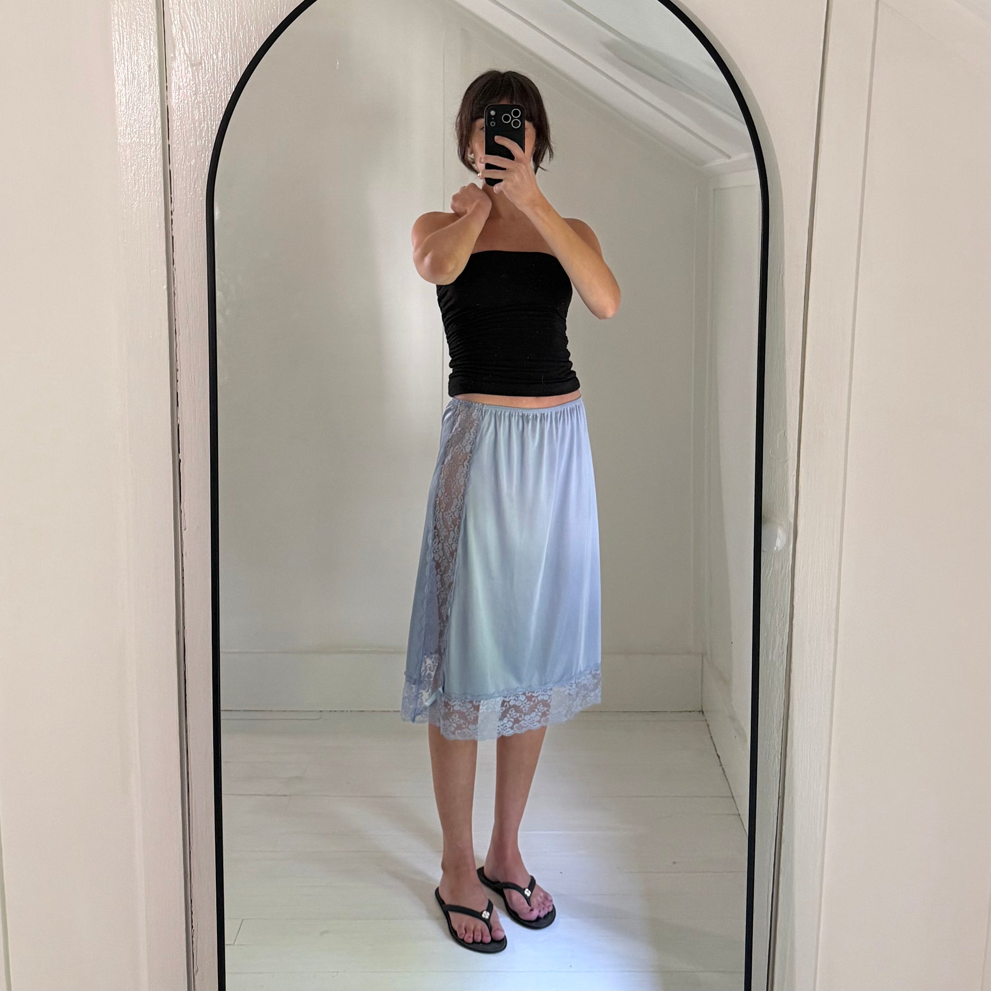 Sliperfection Vintage 80s Sheer Lace Trim Midi Slip Skirt Size S
