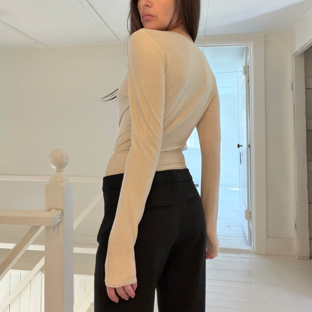 Only Hearts NYC Metallic Long Sleeve Plunge Neck Twist Bodysuit Size S