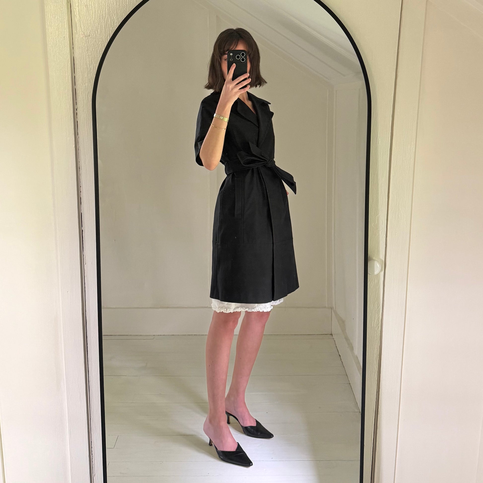 Theory Lyda Short Sleeve Tie Waist Trench Coat Size P