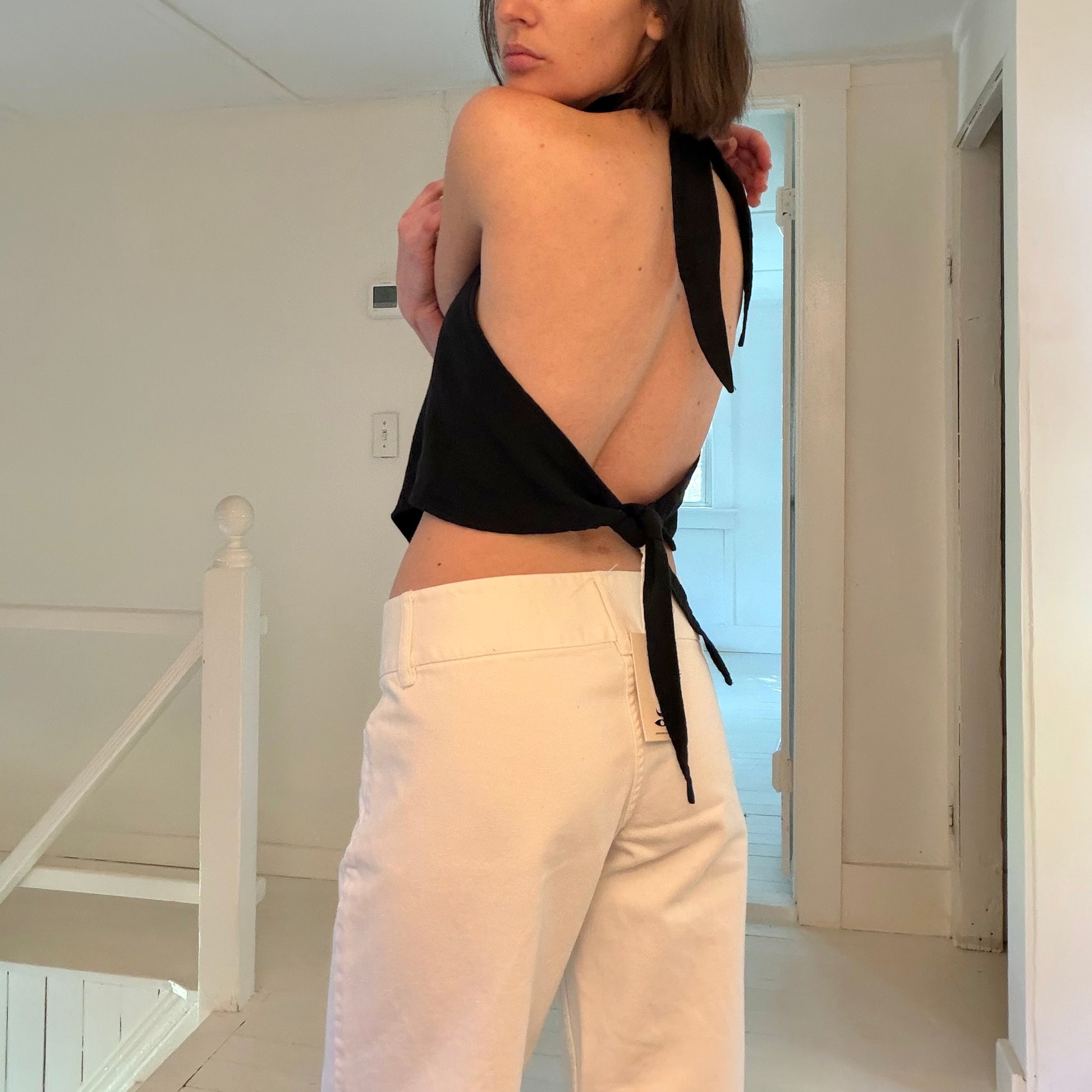 Patcha Bianca Linen Tie Back Halter Top NWT Size M