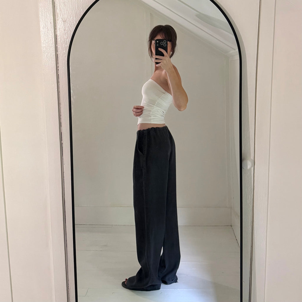 London Jean Vintage Y2K Linen Low Rise Wide Leg Puddle Pants Black Size S