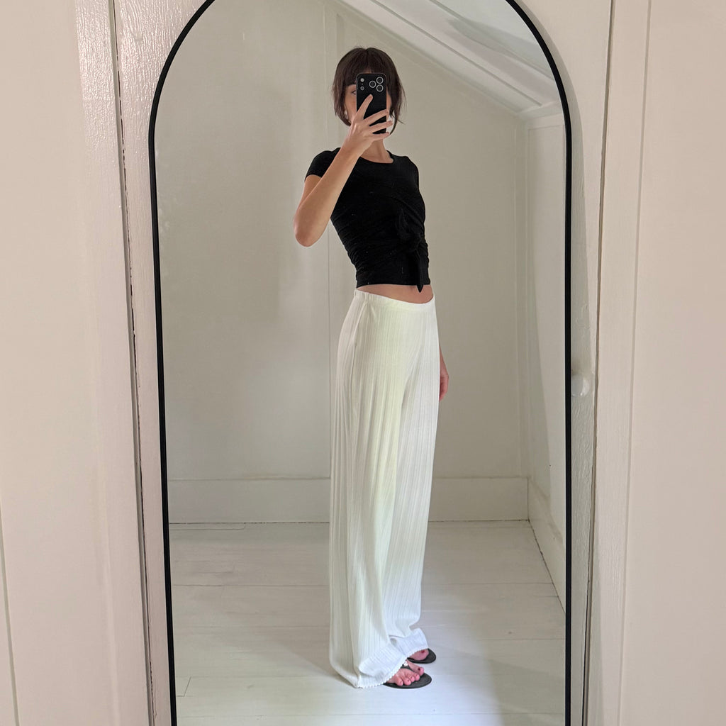 J. Crew Pointelle Knit Wide Leg Pant in Ivory NWT Size M