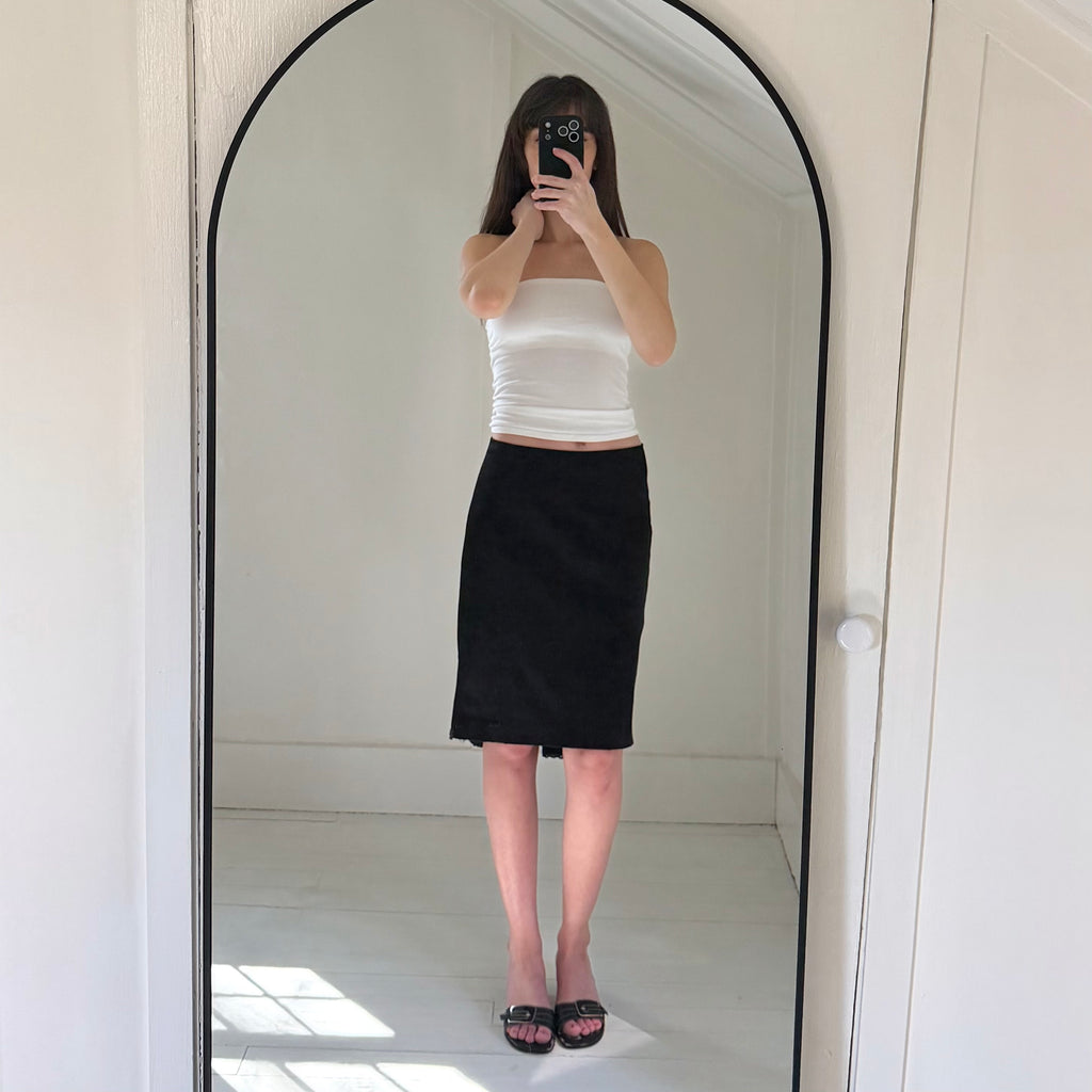Bebe Vintage Y2K Lace Trim Kick Pleat Pencil Skirt in Black Size 8