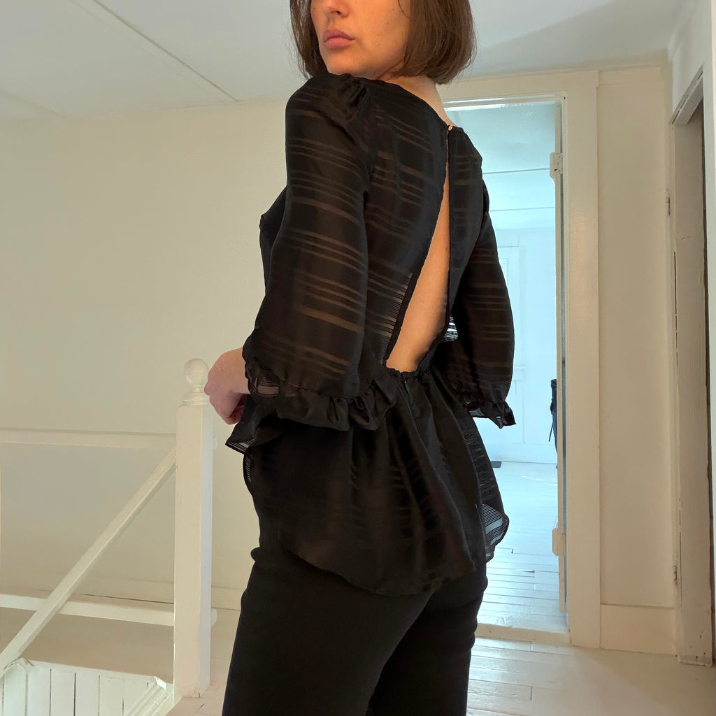 Line & Dot Silk Satin Chiffon Sheer Peplum Top NWT Size S