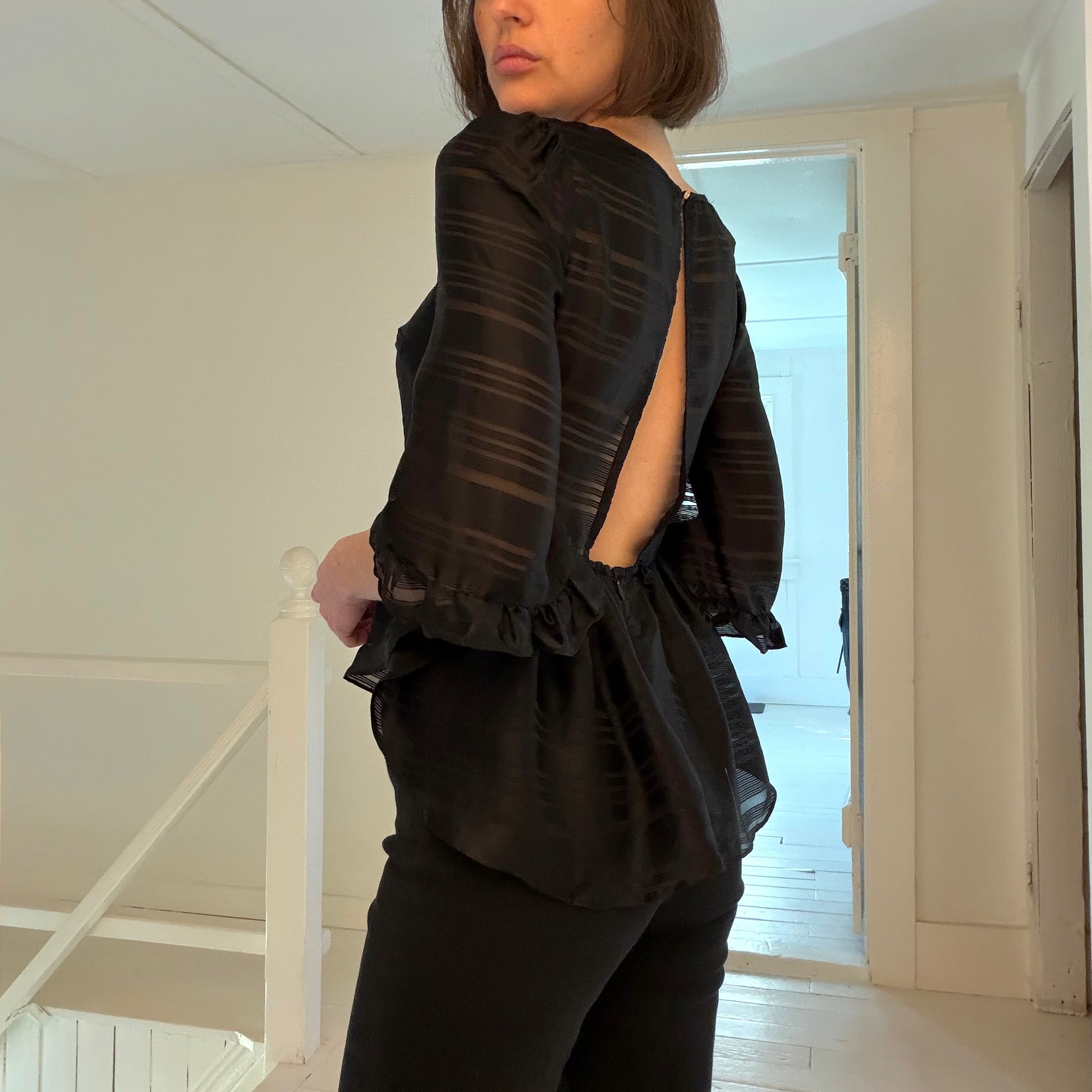 Line & Dot Silk Satin Chiffon Sheer Peplum Top NWT Size S