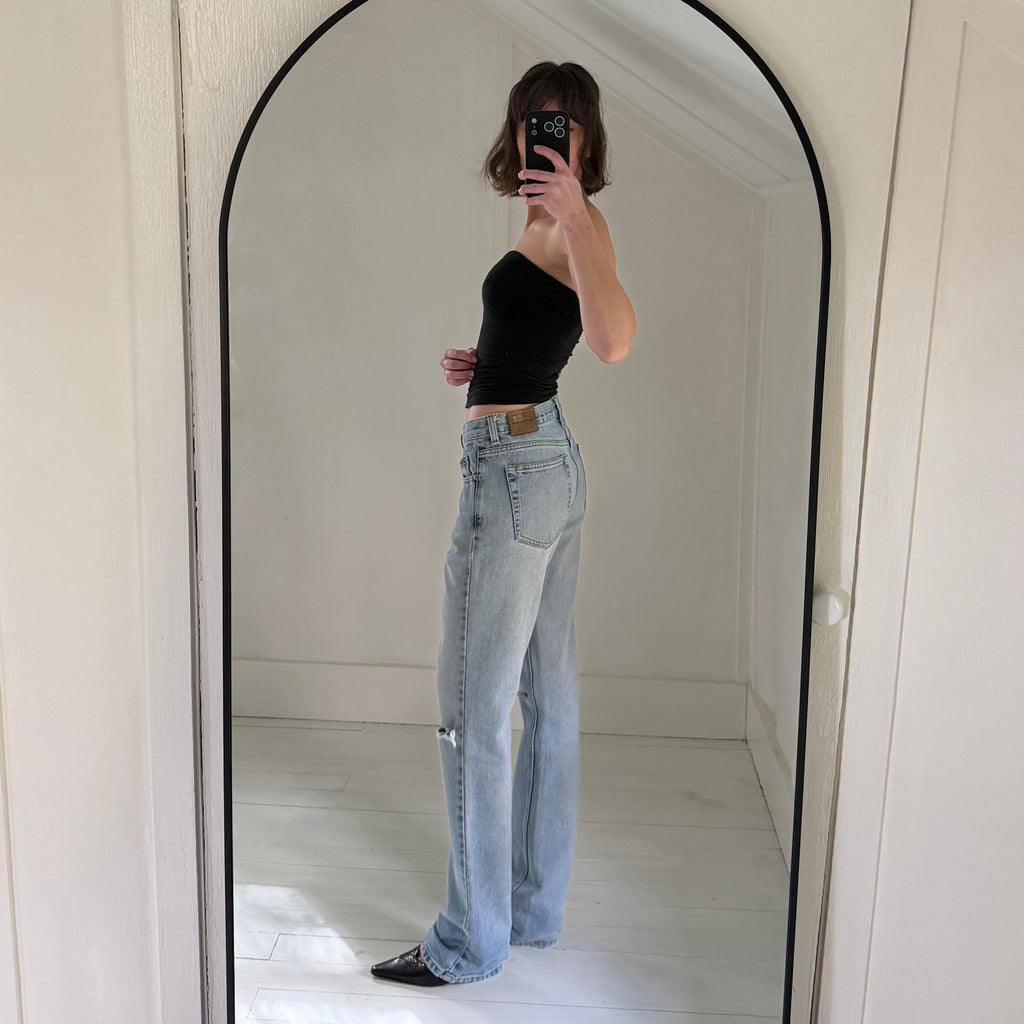 Calvin Klein Jeans Vintage 90s Low Rise Bootcut Jeans Allover Sandblast Size 7