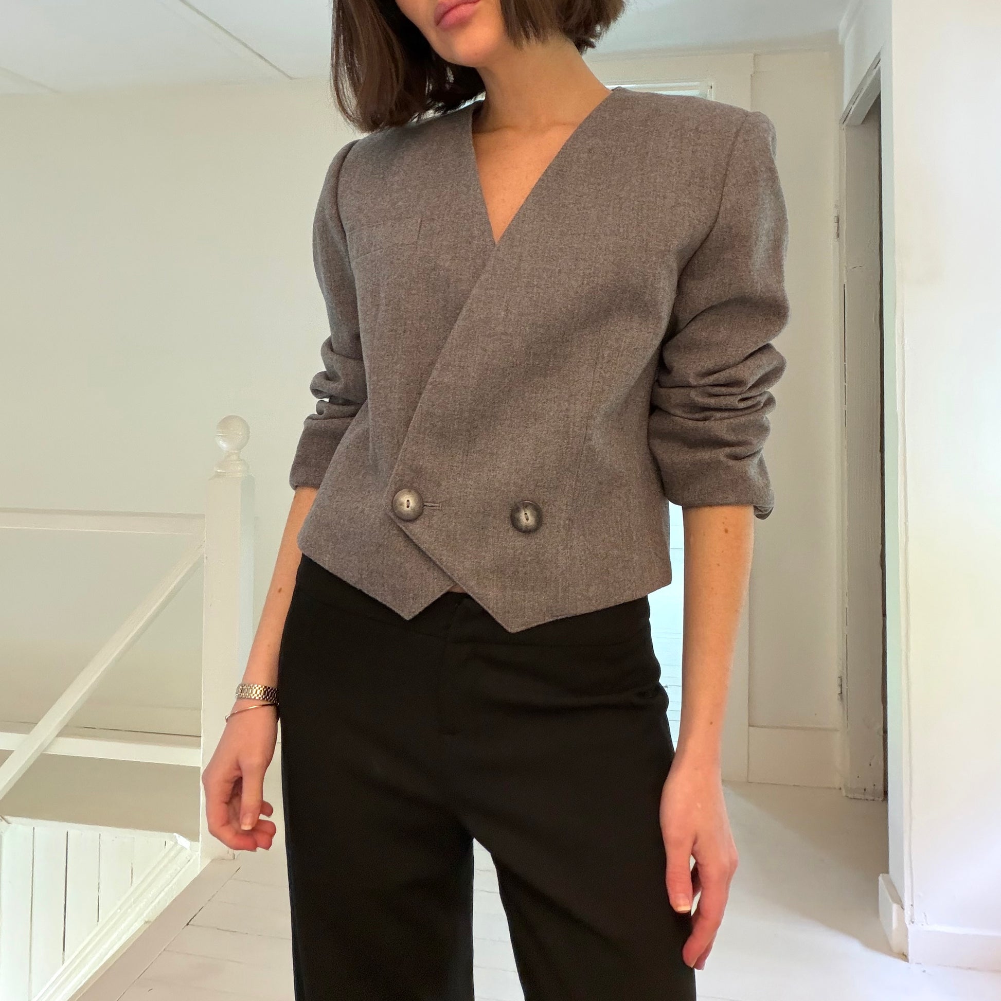 Evan Picone Vintage 80s Wool Double Breasted Cropped Blazer NWT Size 8P