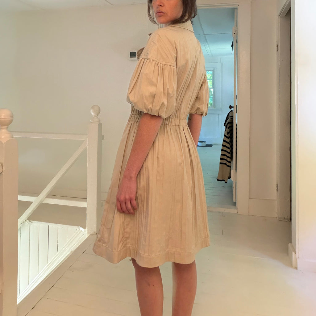 Worth Pleated Puff Sleeve Button Front A-Line Shirt Dress Size P