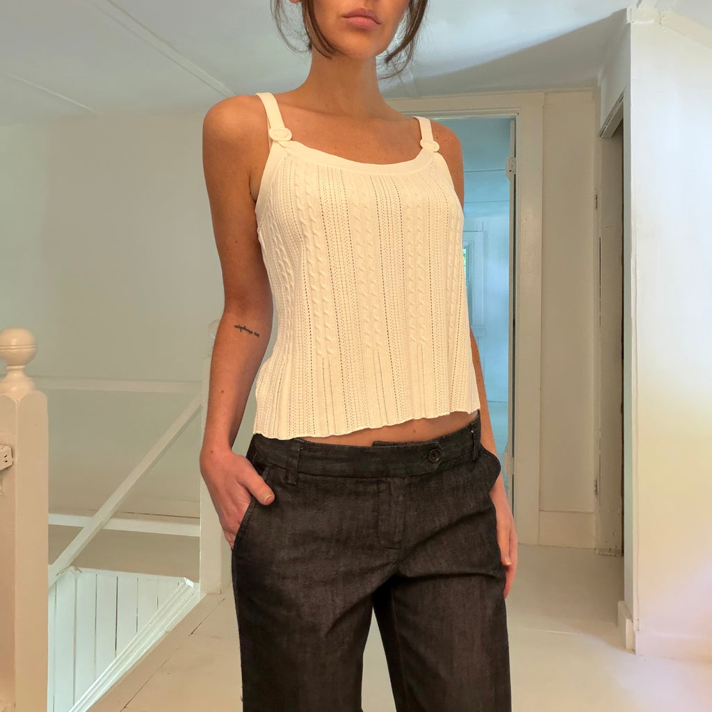 Sigrid Olsen Vintage Y2K Pointelle Knit Buckle Strap Tank Top Size PM