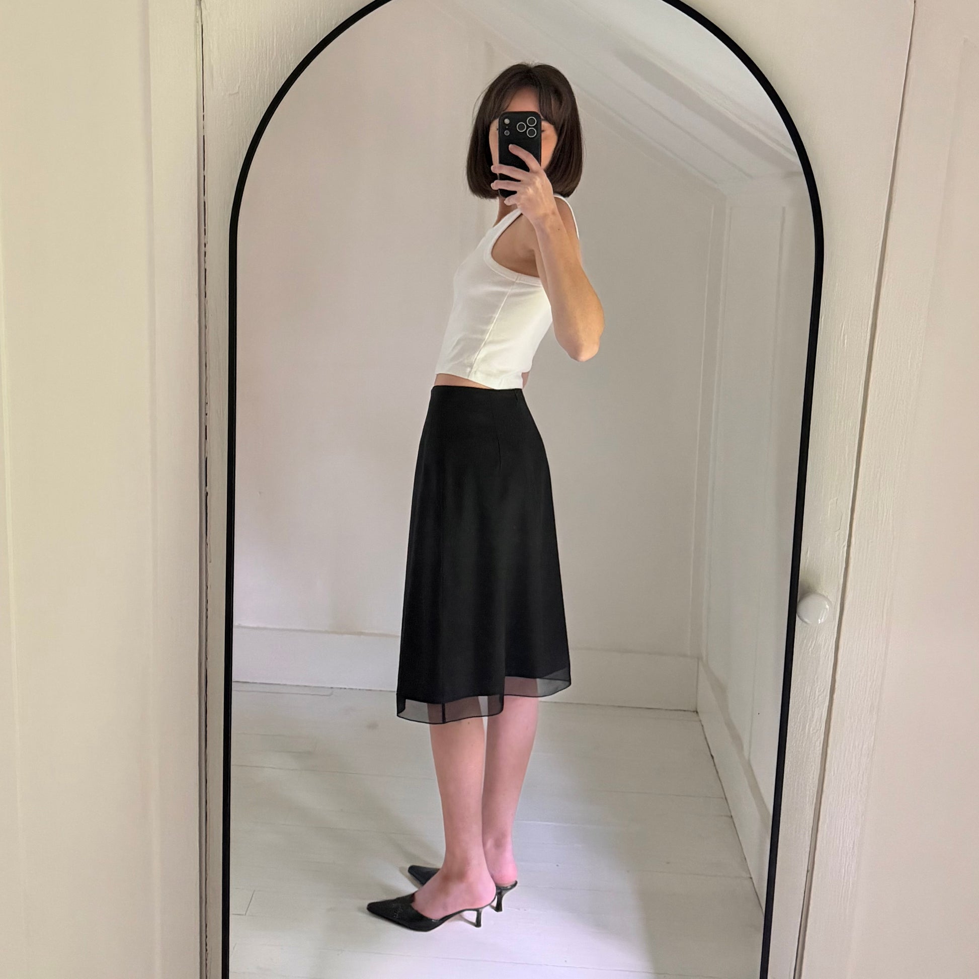 Saks Fifth Avenue Vintage Y2K Wool Sheer Mesh Trim Midi Skirt Size 6