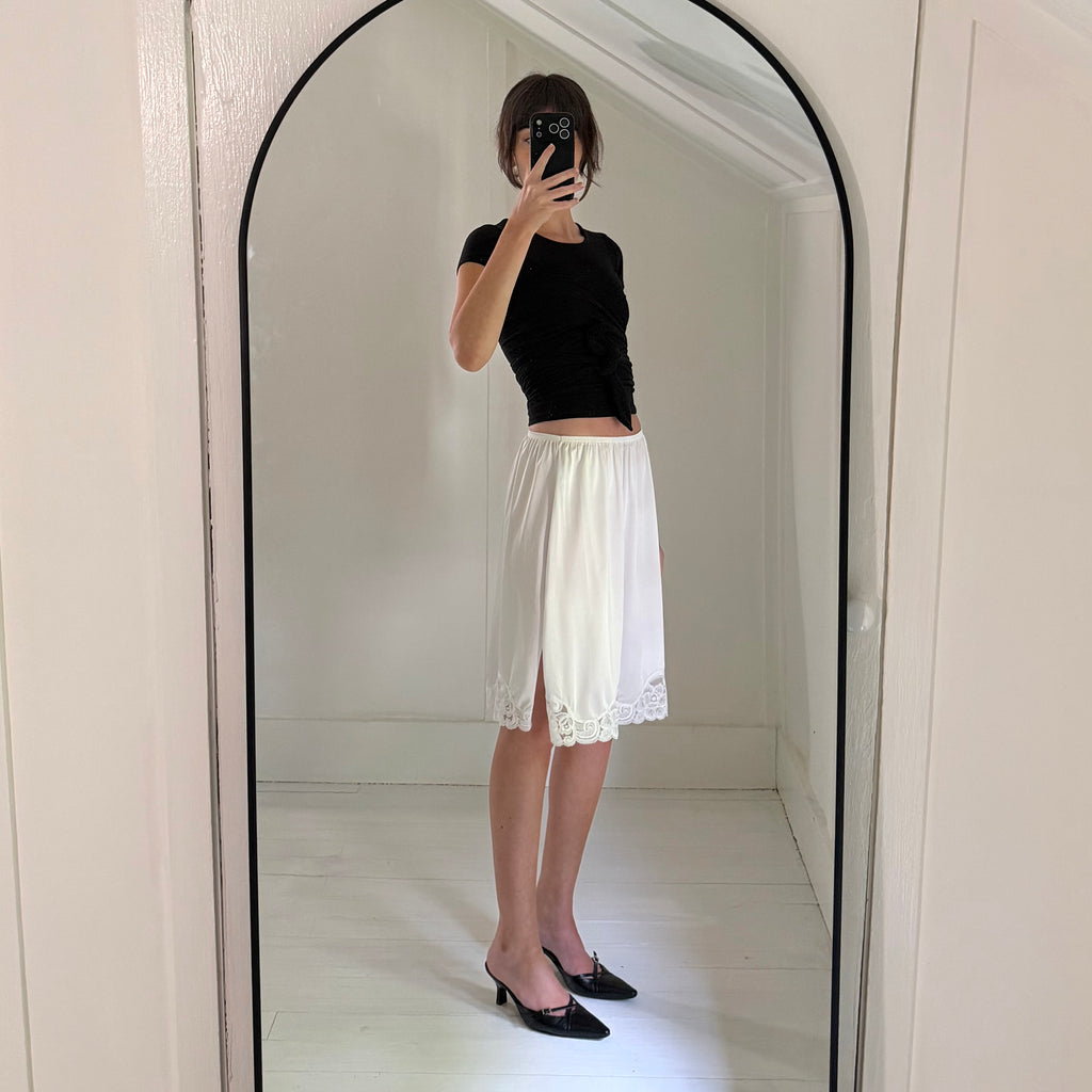 Vanity Fair Vintage 80s Lace Trim Midi Slip Skirt Size L