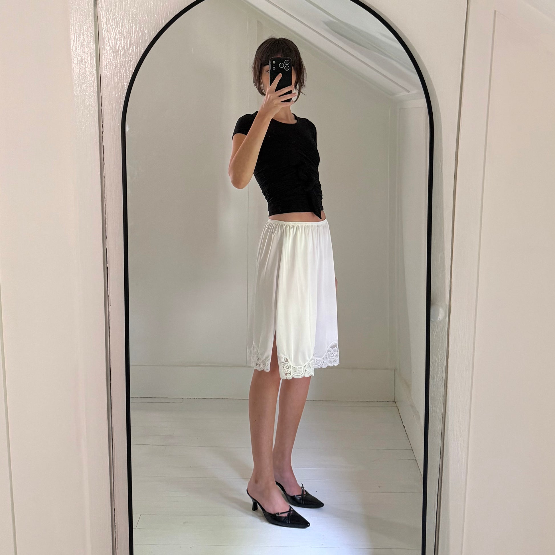 Vanity Fair Vintage 80s Lace Trim Midi Slip Skirt Size L