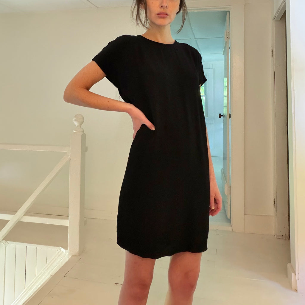 Madewell Crewneck Button-Back Easy Mini Dress in True Black Size XXS