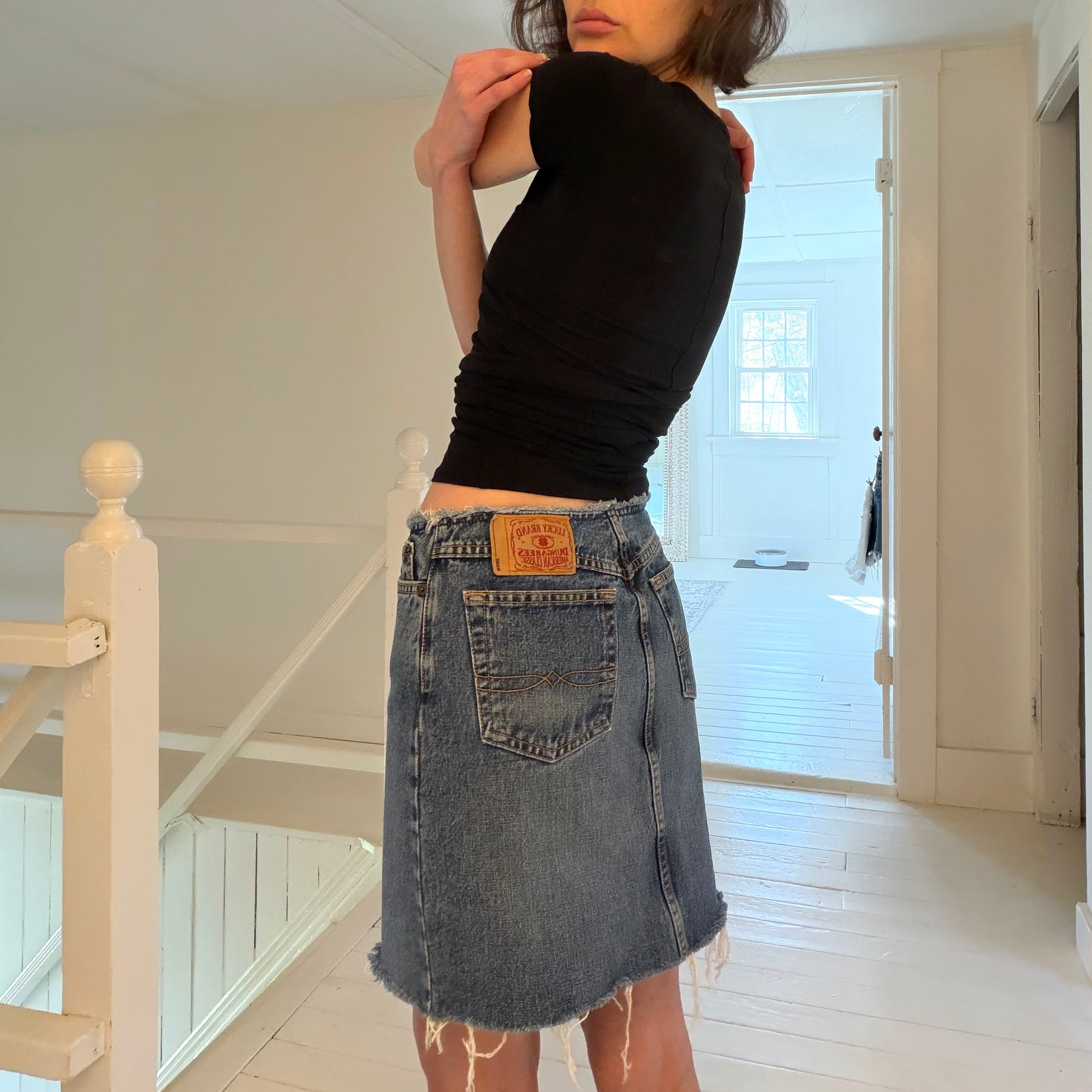 Lucky Brand Dungarees Vintage Y2K Raw Hems Denim Skirt Size 2/26