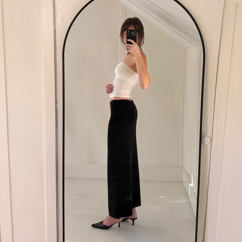 Bloomingdale's Vintage 90s Jersey Knit Midi Skirt Size PS Black