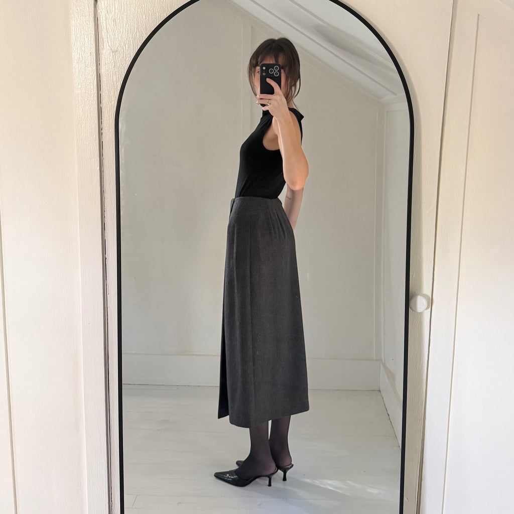 Anne Klein x Saks Fifth Avenue Vintage 90s Wool Midi Wrap Skirt Grey Size 4