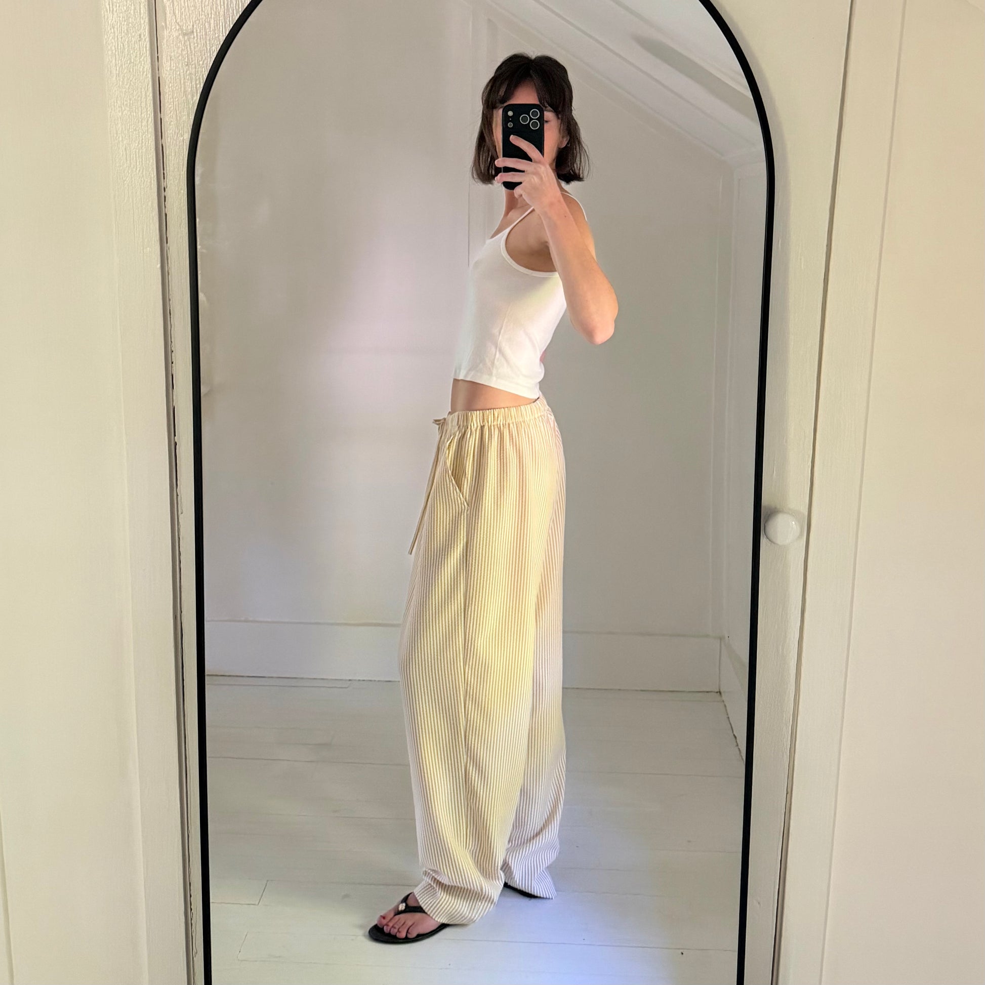 Orvis Seersucker Striped Wide Leg Drawstring Pants Size LP