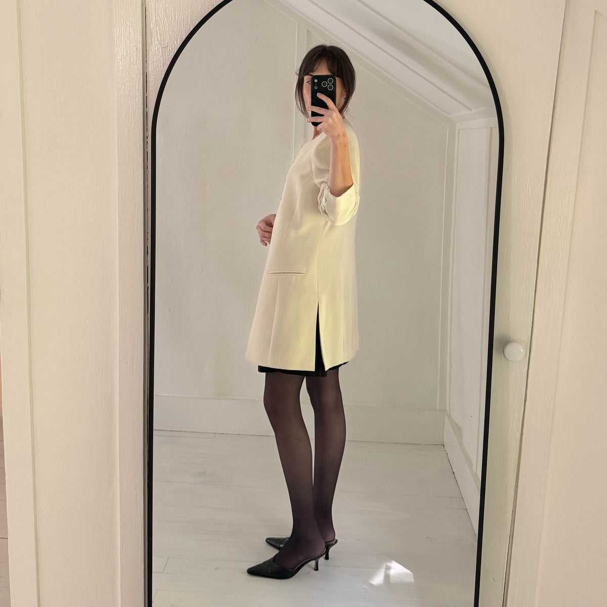 Jones New York Vintage 90s Button Loop Collarless Blazer Jacket Ivory Size 12