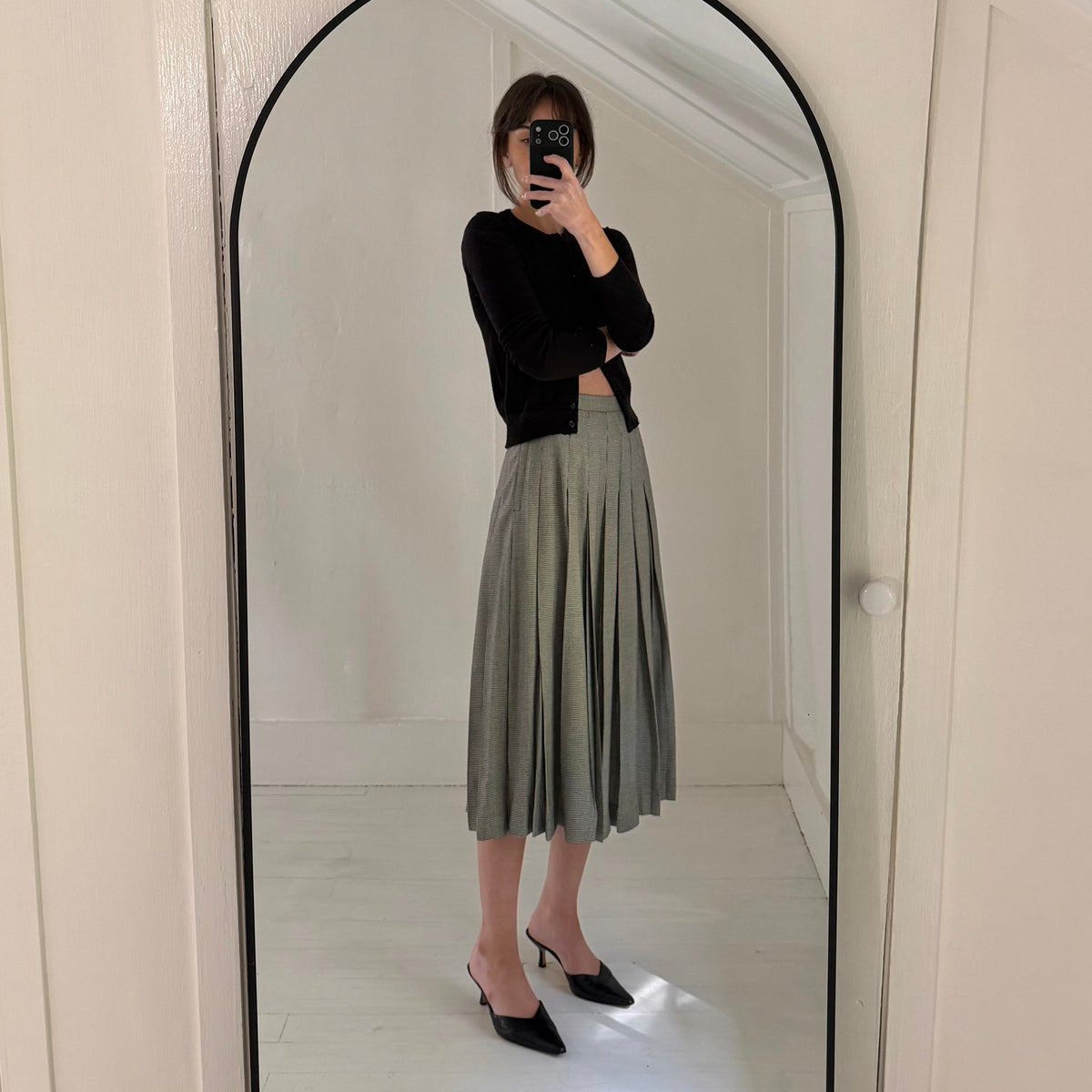 Christian Dior The Suit Vintage 80s Houndstooth Pleated Midi Skirt Size 6