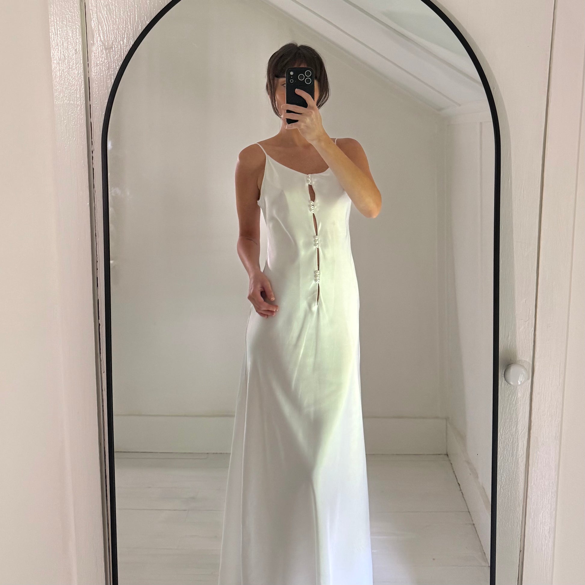 Miss Dior Lingerie Vintage 60s Satin Pearl Button Midi Slip Dress Size P