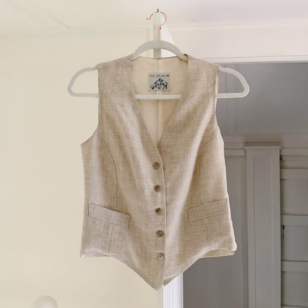 Rue Blanche Vintage 90s Linen Houndstooth Suit Vest Size 1