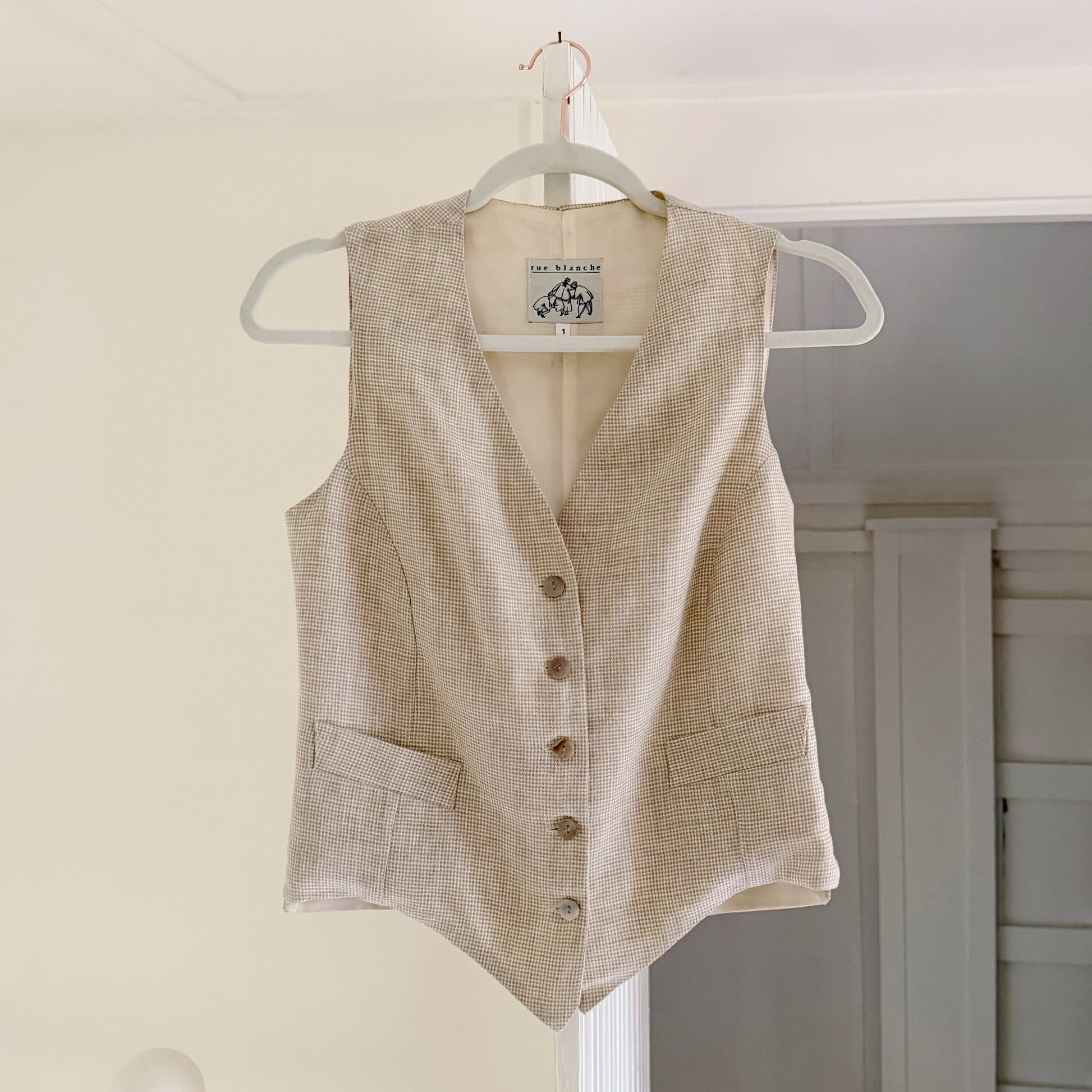 Rue Blanche Vintage 90s Linen Houndstooth Suit Vest Size 1