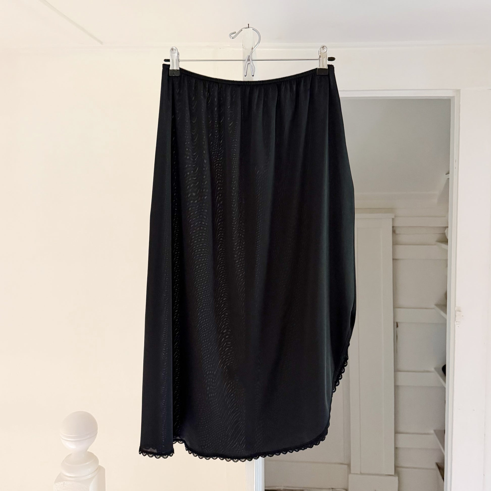 Sears Vintage 70s Lace Trim Midi Slip Skirt Size L