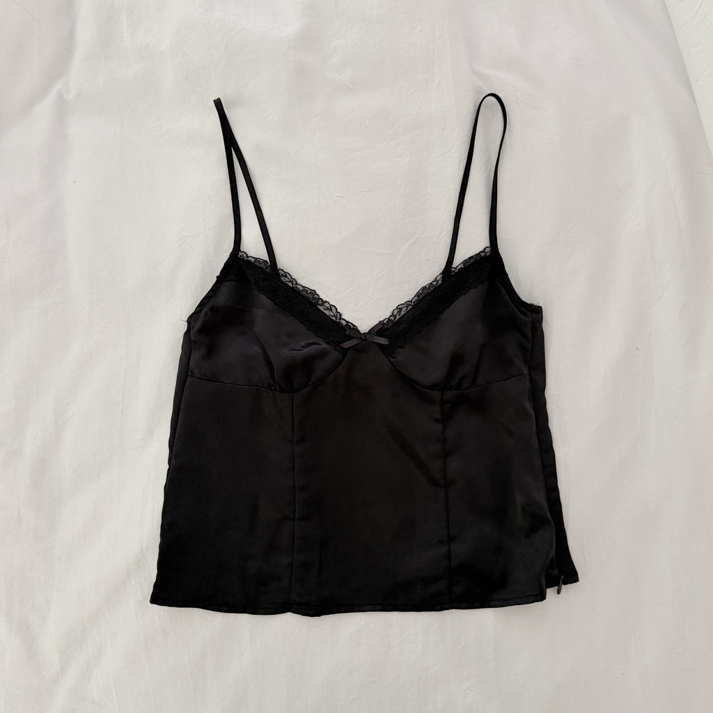H&M Lace-Trimmed Satin Bustier Top in Black Size XXS