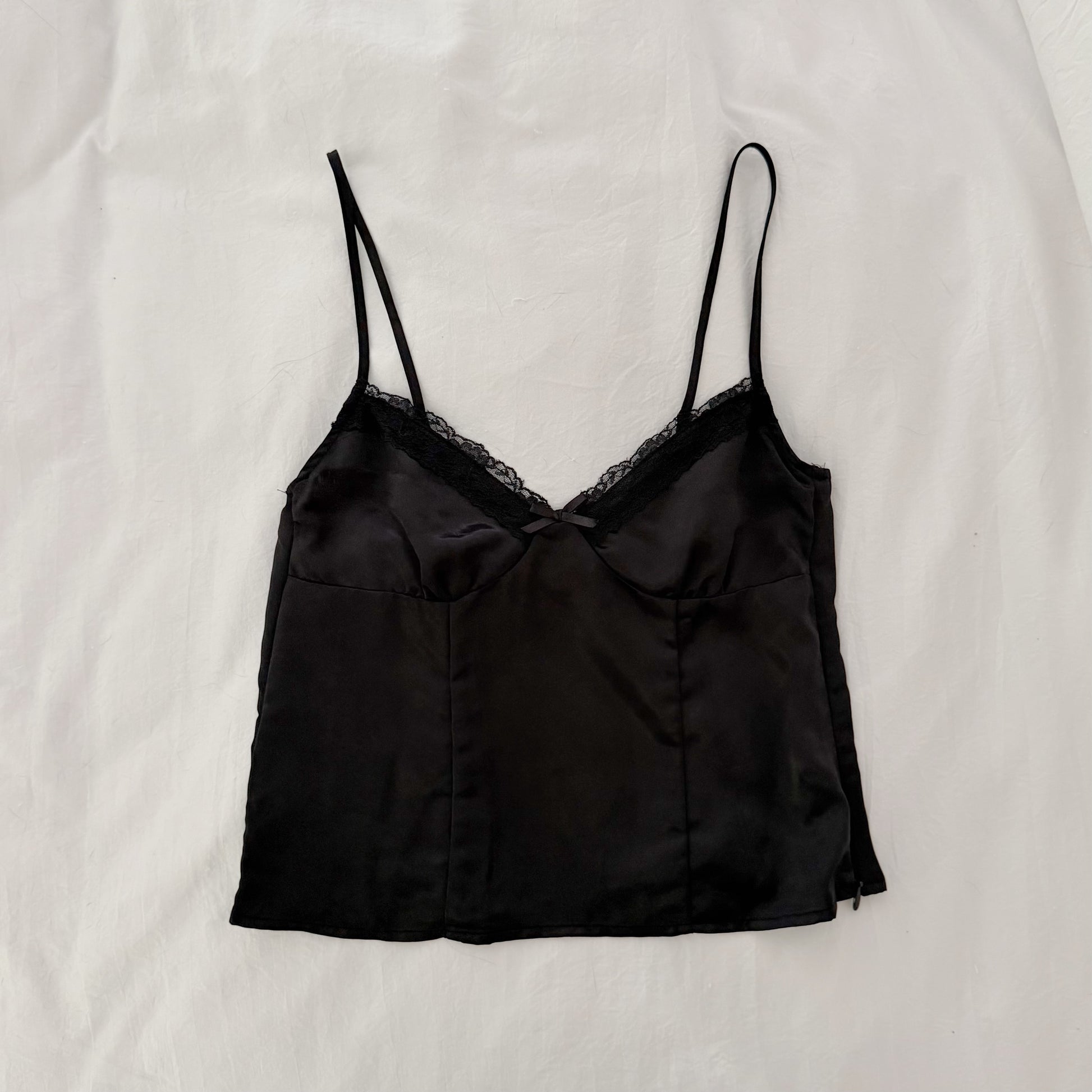H&M Lace-Trimmed Satin Bustier Top in Black Size XXS