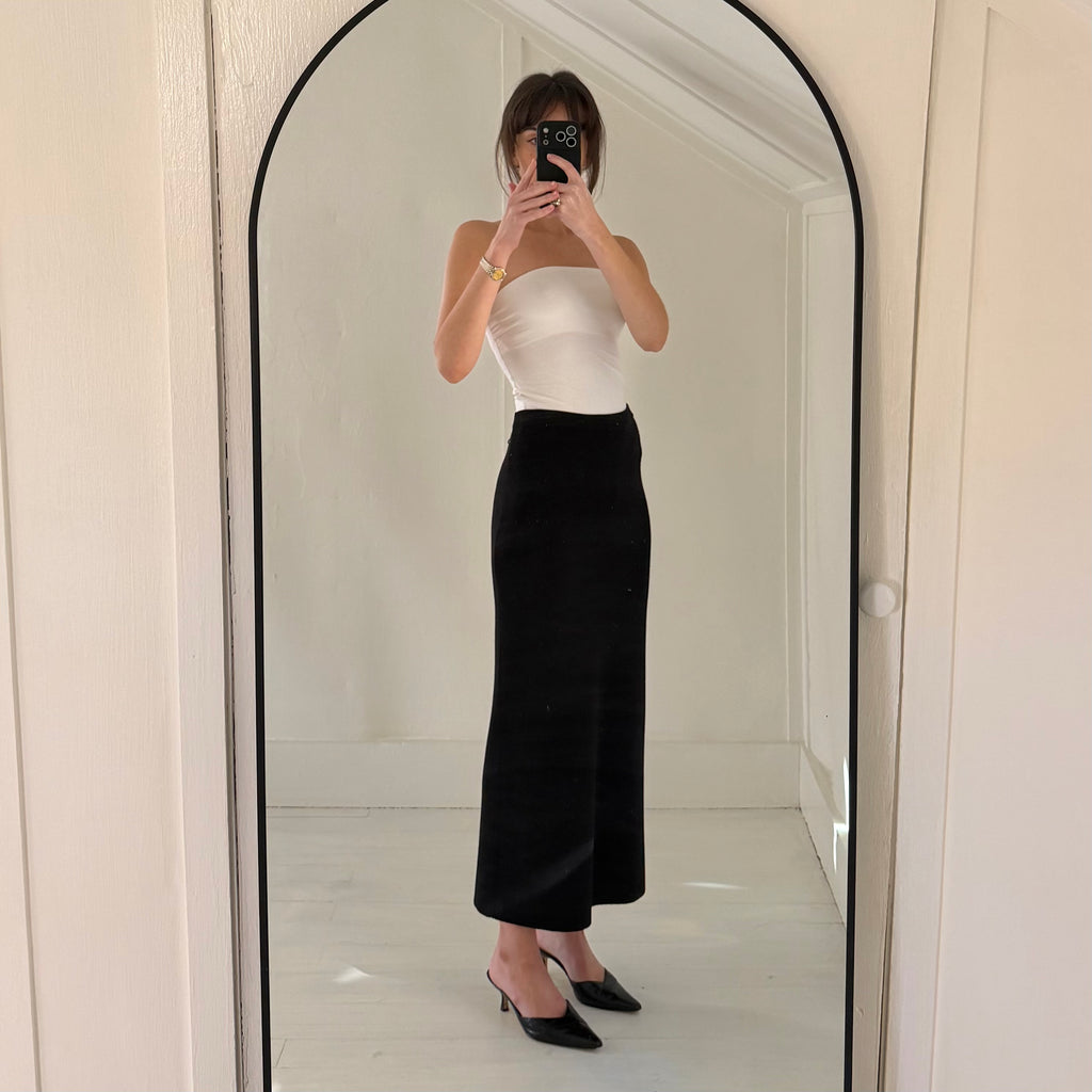 Bloomingdale's Vintage 90s Jersey Knit Midi Skirt Size PS Black