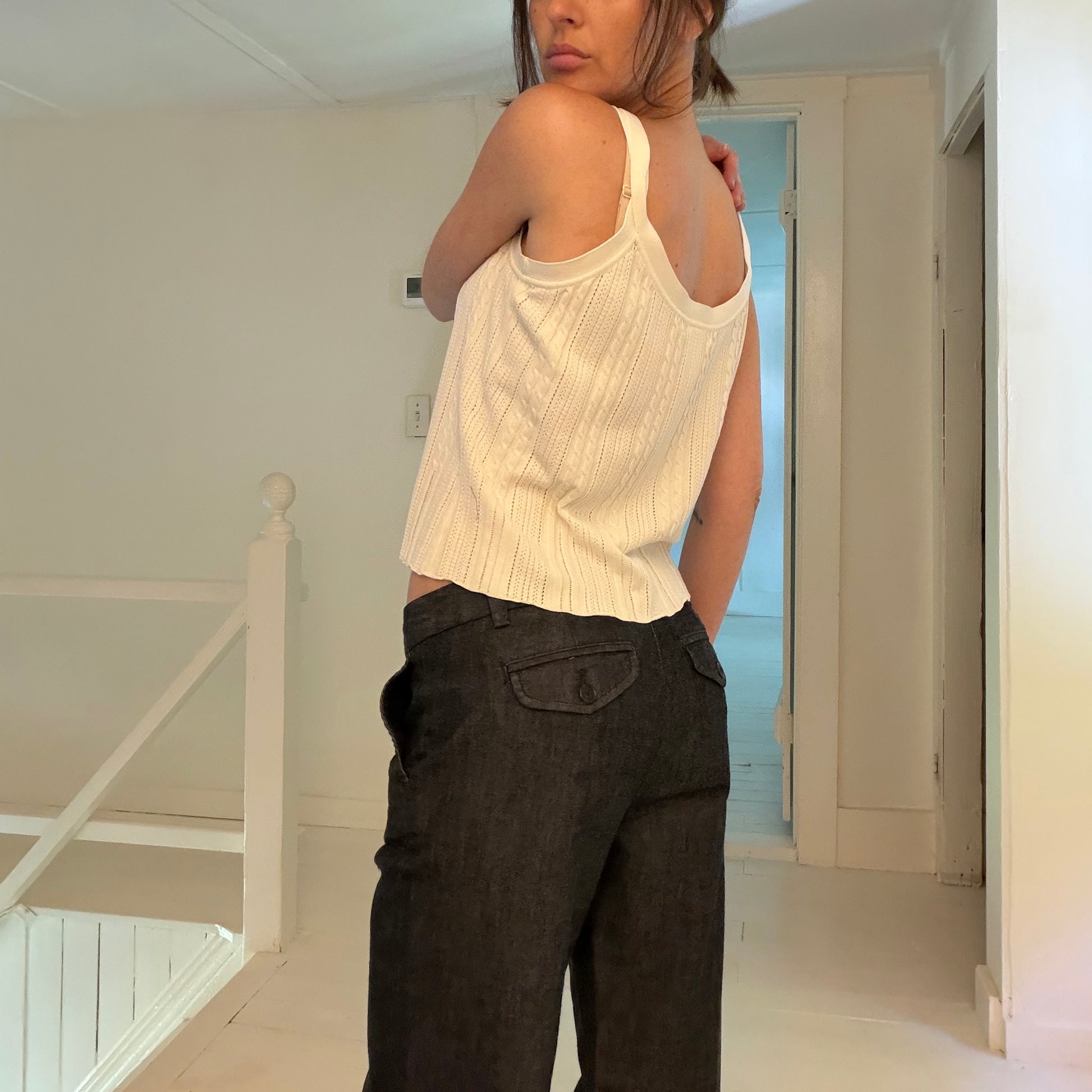 Sigrid Olsen Vintage Y2K Pointelle Knit Buckle Strap Tank Top Size PM