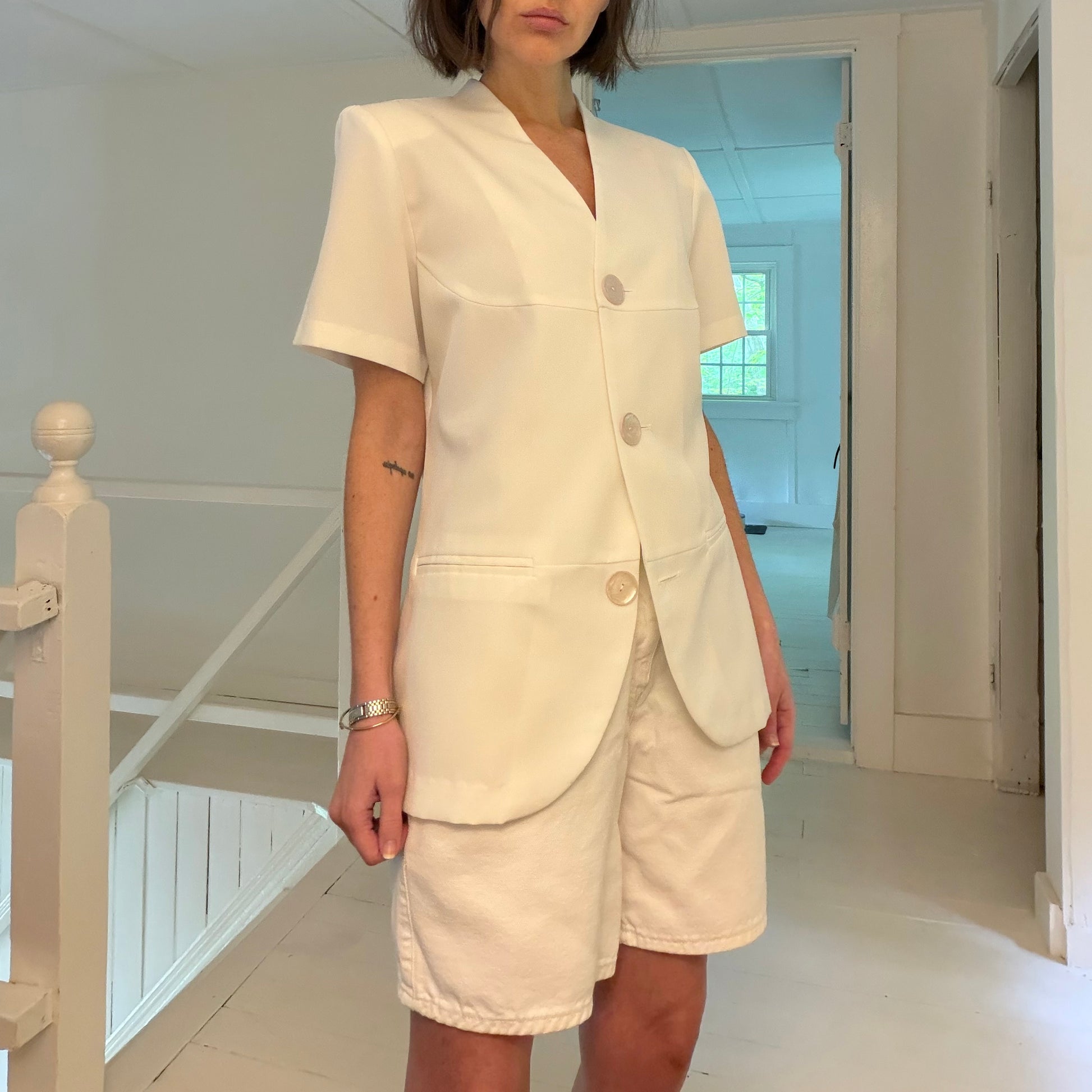 Tower Hill Collection Vintage 90s Short Sleeve Collarless Blazer Size 10