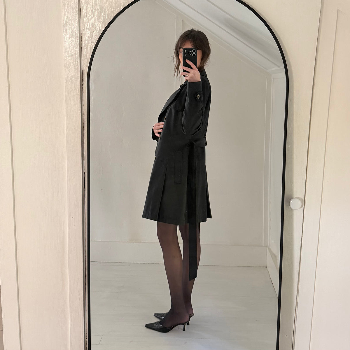 DKNY Y2K Abby Double Breasted Trench Coat in Black Size S