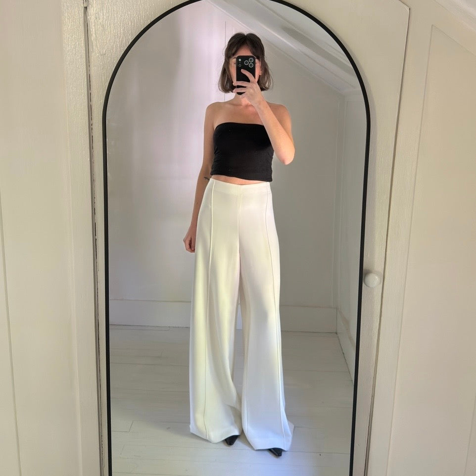 Esse Studios Classico High Waist Wide Leg Pintuck Trousers Ivory NWT Size US 10
