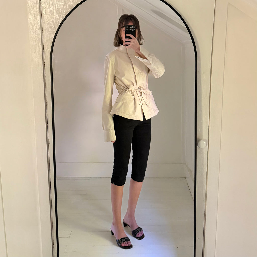 Banana Republic Stand Collar Tie-Waist Utility Jacket in Cream Size XST