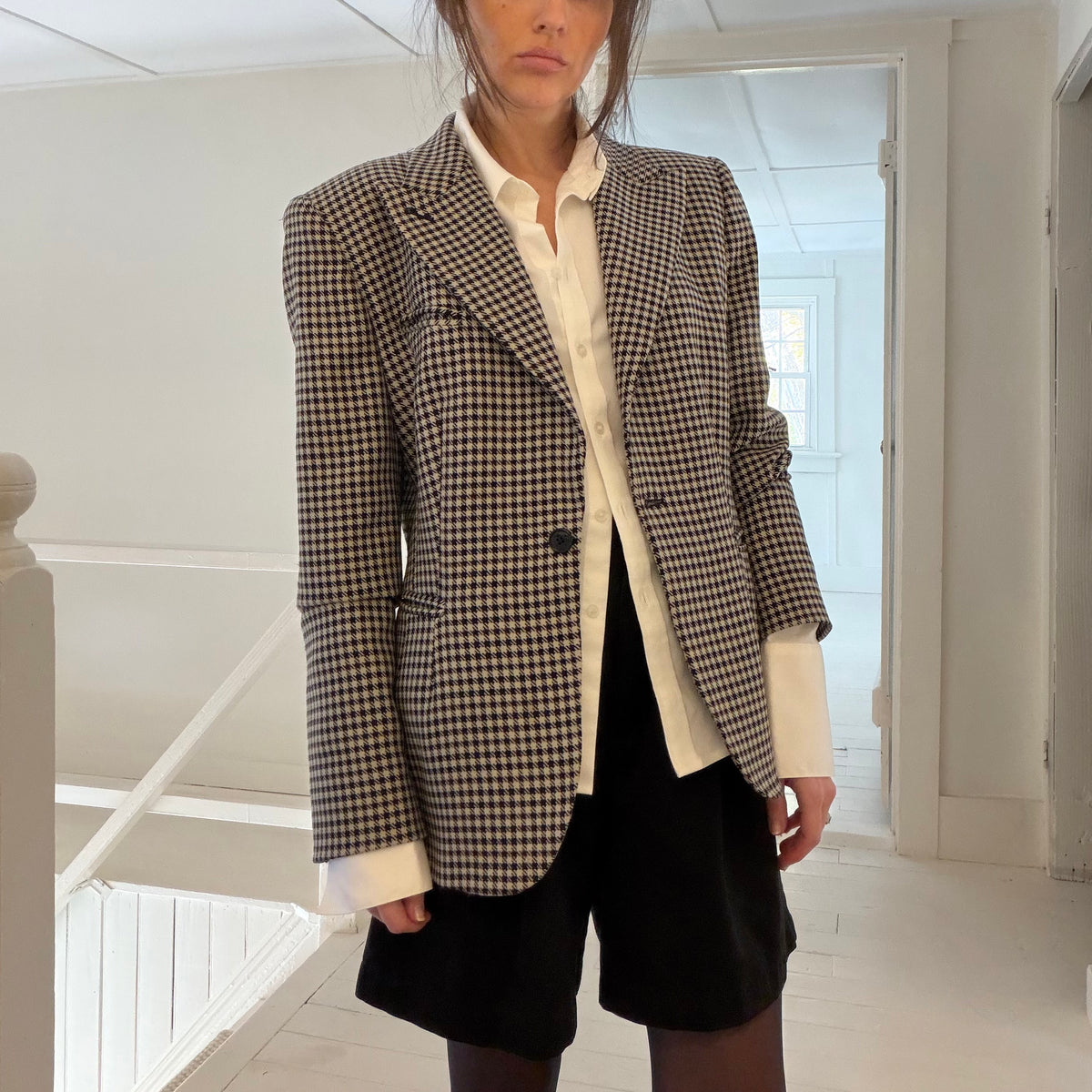 Emporio Armani Wool Houndstooth Blazer Jacket Black/White