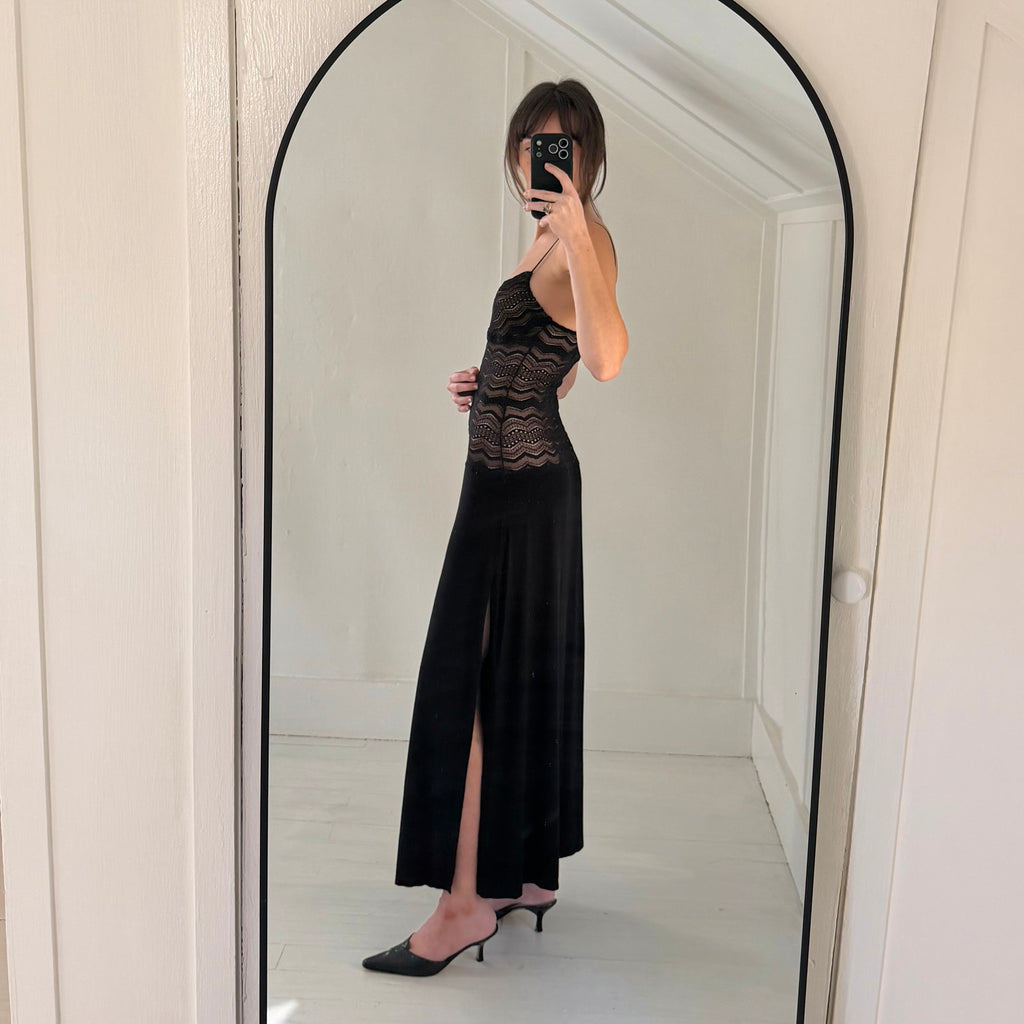 Cosabella Ceylon Lace Bodice Drop Waist Maxi Slip Dress in Black Size S