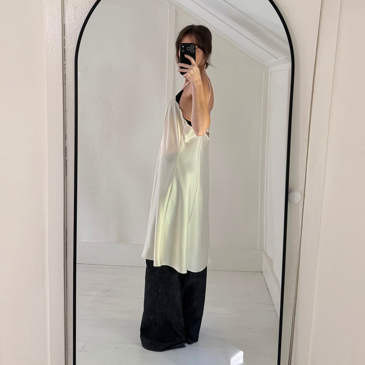 Valerie Stevens Vintage 90s Satin Heart Inset Midi Slip Dress Ivory Size L