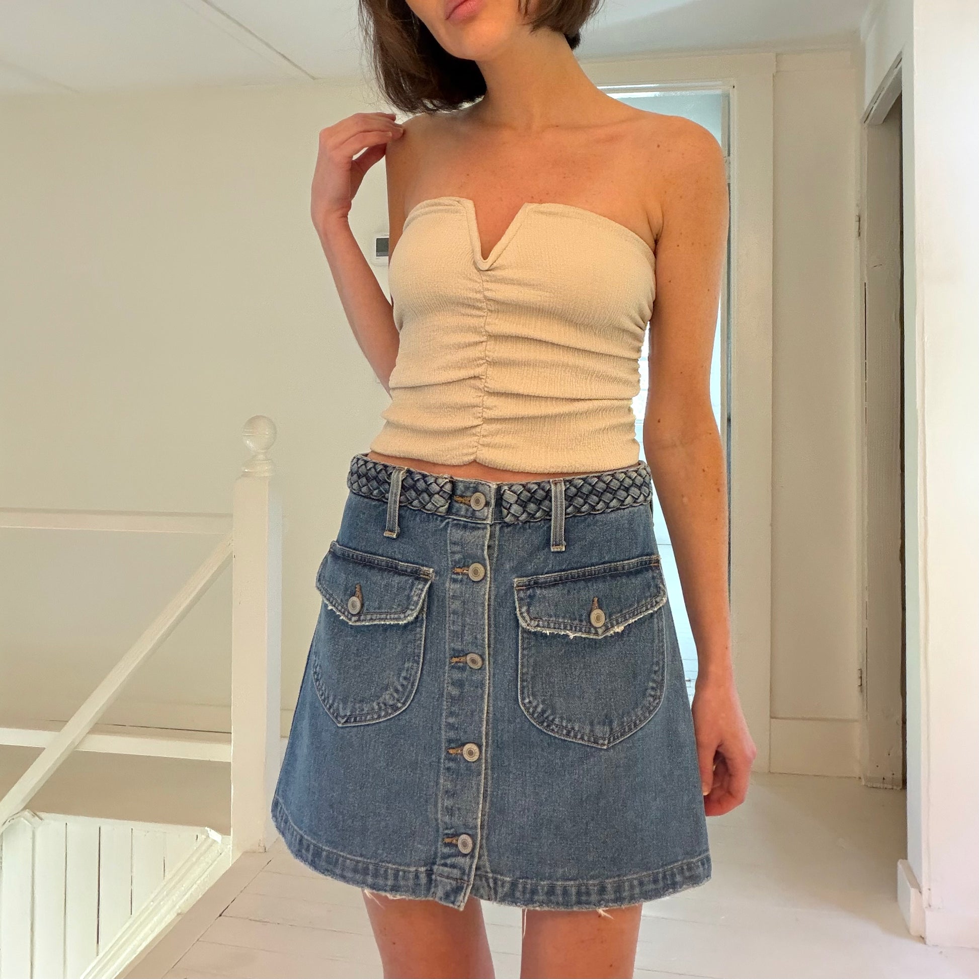 Tularosa Madelyn Denim Mini Skirt in Fuji Size 25